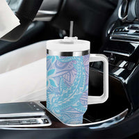 Baby Blue Gradient Polynesia Tumbler With Handle Hawaiian Tribal Hammerhead Shark Tattoo