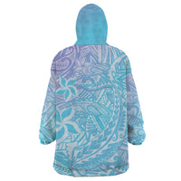 Baby Blue Gradient Polynesia Wearable Blanket Hoodie Hawaiian Tribal Hammerhead Shark Tattoo LT14 - Polynesian Pride