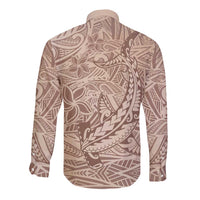 Pink Gradient Polynesia Long Sleeve Button Shirt Hawaiian Tribal Hammerhead Shark Tattoo