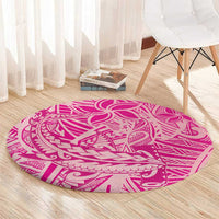 Beige Gradient Polynesia Round Carpet Hawaiian Tribal Hammerhead Shark Tattoo