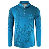 Blue Gradient Polynesia Button Sweatshirt Hawaiian Tribal Hammerhead Shark Tattoo LT14 Blue - Polynesian Pride