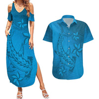 Blue Gradient Polynesia Couples Matching Summer Maxi Dress and Hawaiian Shirt Hawaiian Tribal Hammerhead Shark Tattoo LT14 Blue - Polynesian Pride