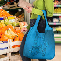 Blue Gradient Polynesia Grocery Bag Hawaiian Tribal Hammerhead Shark Tattoo LT14 - Polynesian Pride