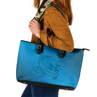 Blue Gradient Polynesia Leather Tote Bag Hawaiian Tribal Hammerhead Shark Tattoo LT14 Blue - Polynesian Pride