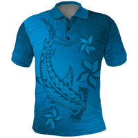 Blue Gradient Polynesia Polo Shirt Hawaiian Tribal Hammerhead Shark Tattoo