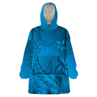 Blue Gradient Polynesia Wearable Blanket Hoodie Hawaiian Tribal Hammerhead Shark Tattoo LT14 One Size Blue - Polynesian Pride
