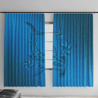 Blue Gradient Polynesia Window Curtain Hawaiian Tribal Hammerhead Shark Tattoo LT14 With Hooks Blue - Polynesian Pride
