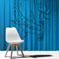 Blue Gradient Polynesia Window Curtain Hawaiian Tribal Hammerhead Shark Tattoo LT14 - Polynesian Pride