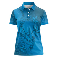 Blue Gradient Polynesia Women Polo Shirt Hawaiian Tribal Hammerhead Shark Tattoo