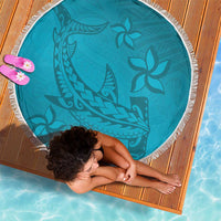 Dark Cyan Gradient Polynesia Beach Blanket Hawaiian Tribal Hammerhead Shark Tattoo LT14 - Polynesian Pride