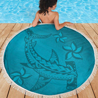 Dark Cyan Gradient Polynesia Beach Blanket Hawaiian Tribal Hammerhead Shark Tattoo LT14 - Polynesian Pride