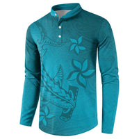 Dark Cyan Gradient Polynesia Button Sweatshirt Hawaiian Tribal Hammerhead Shark Tattoo LT14 - Polynesian Pride