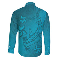 Dark Cyan Gradient Polynesia Family Matching Short Sleeve Bodycon Dress and Hawaiian Shirt Hawaiian Tribal Hammerhead Shark Tattoo