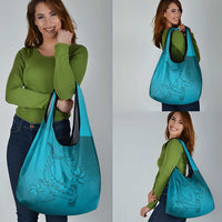 Dark Cyan Gradient Polynesia Grocery Bag Hawaiian Tribal Hammerhead Shark Tattoo LT14 - Polynesian Pride