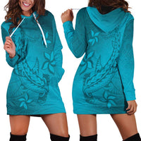 Dark Cyan Gradient Polynesia Hoodie Dress Hawaiian Tribal Hammerhead Shark Tattoo LT14 - Polynesian Pride