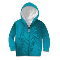 Dark Cyan Gradient Polynesia Kid Hoodie Hawaiian Tribal Hammerhead Shark Tattoo