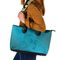 Dark Cyan Gradient Polynesia Leather Tote Bag Hawaiian Tribal Hammerhead Shark Tattoo LT14 Dark Cyan - Polynesian Pride