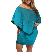 Dark Cyan Gradient Polynesia Off Shoulder Short Dress Hawaiian Tribal Hammerhead Shark Tattoo LT14 Women Dark Cyan - Polynesian Pride
