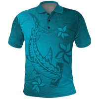 Dark Cyan Gradient Polynesia Polo Shirt Hawaiian Tribal Hammerhead Shark Tattoo LT14 Dark Cyan - Polynesian Pride