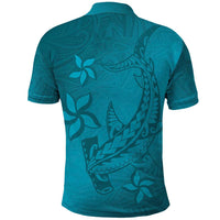 Dark Cyan Gradient Polynesia Polo Shirt Hawaiian Tribal Hammerhead Shark Tattoo LT14 - Polynesian Pride