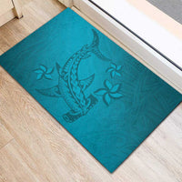 Dark Cyan Gradient Polynesia Rubber Doormat Hawaiian Tribal Hammerhead Shark Tattoo LT14 - Polynesian Pride