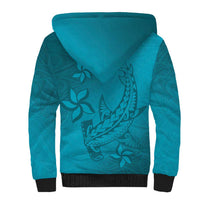 Dark Cyan Gradient Polynesia Sherpa Hoodie Hawaiian Tribal Hammerhead Shark Tattoo LT14 - Polynesian Pride