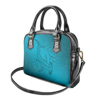 Dark Cyan Gradient Polynesia Shoulder Handbag Hawaiian Tribal Hammerhead Shark Tattoo