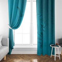 Dark Cyan Gradient Polynesia Window Curtain Hawaiian Tribal Hammerhead Shark Tattoo LT14 - Polynesian Pride