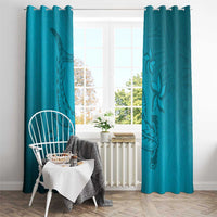 Dark Cyan Gradient Polynesia Window Curtain Hawaiian Tribal Hammerhead Shark Tattoo LT14 - Polynesian Pride