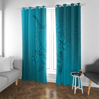 Dark Cyan Gradient Polynesia Window Curtain Hawaiian Tribal Hammerhead Shark Tattoo LT14 With Grommets Dark Cyan - Polynesian Pride