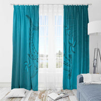 Dark Cyan Gradient Polynesia Window Curtain Hawaiian Tribal Hammerhead Shark Tattoo LT14 - Polynesian Pride