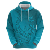 Dark Cyan Gradient Polynesia Zip Hoodie Hawaiian Tribal Hammerhead Shark Tattoo