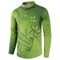 Green Gradient Polynesia Button Sweatshirt Hawaiian Tribal Hammerhead Shark Tattoo LT14 - Polynesian Pride