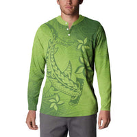 Green Gradient Polynesia Button Sweatshirt Hawaiian Tribal Hammerhead Shark Tattoo LT14 - Polynesian Pride