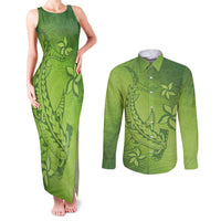 Green Gradient Polynesia Couples Matching Tank Maxi Dress and Long Sleeve Button Shirt Hawaiian Tribal Hammerhead Shark Tattoo LT14 Green - Polynesian Pride