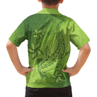 Green Gradient Polynesia Family Matching Puletasi and Hawaiian Shirt Hawaiian Tribal Hammerhead Shark Tattoo LT14 - Polynesian Pride