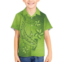 Green Gradient Polynesia Family Matching Puletasi and Hawaiian Shirt Hawaiian Tribal Hammerhead Shark Tattoo LT14 Son's Shirt Green - Polynesian Pride