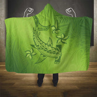 Green Gradient Polynesia Hooded Blanket Hawaiian Tribal Hammerhead Shark Tattoo LT14 - Polynesian Pride