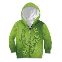 Green Gradient Polynesia Kid Hoodie Hawaiian Tribal Hammerhead Shark Tattoo