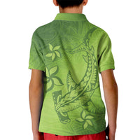 Green Gradient Polynesia Kid Polo Shirt Hawaiian Tribal Hammerhead Shark Tattoo