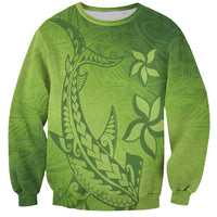 Green Gradient Polynesia Sweatshirt Hawaiian Tribal Hammerhead Shark Tattoo LT14 Unisex Green - Polynesian Pride