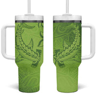 Green Gradient Polynesia Tumbler With Handle Hawaiian Tribal Hammerhead Shark Tattoo LT14 One Size: 40 oz Green - Polynesian Pride