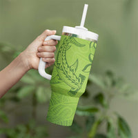Green Gradient Polynesia Tumbler With Handle Hawaiian Tribal Hammerhead Shark Tattoo LT14 - Polynesian Pride
