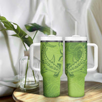 Green Gradient Polynesia Tumbler With Handle Hawaiian Tribal Hammerhead Shark Tattoo LT14 - Polynesian Pride