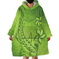 Green Gradient Polynesia Wearable Blanket Hoodie Hawaiian Tribal Hammerhead Shark Tattoo LT14 - Polynesian Pride