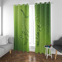 Green Gradient Polynesia Window Curtain Hawaiian Tribal Hammerhead Shark Tattoo LT14 With Grommets Green - Polynesian Pride