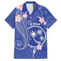 FSM Chuuk Constitution Day Family Matching Off Shoulder Short Dress and Hawaiian Shirt Frangipani Flowers Polynesian Curves Style LT14 Dad's Shirt - Short Sleeve Blue - Polynesian Pride