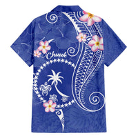 FSM Chuuk Constitution Day Family Matching Off Shoulder Short Dress and Hawaiian Shirt Frangipani Flowers Polynesian Curves Style LT14 - Polynesian Pride
