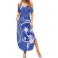 FSM Chuuk Constitution Day Family Matching Summer Maxi Dress and Hawaiian Shirt Frangipani Flowers Polynesian Curves Style