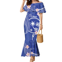 FSM Chuuk Constitution Day Mermaid Dress Frangipani Flowers Polynesian Curves Style LT14 Women Blue - Polynesian Pride